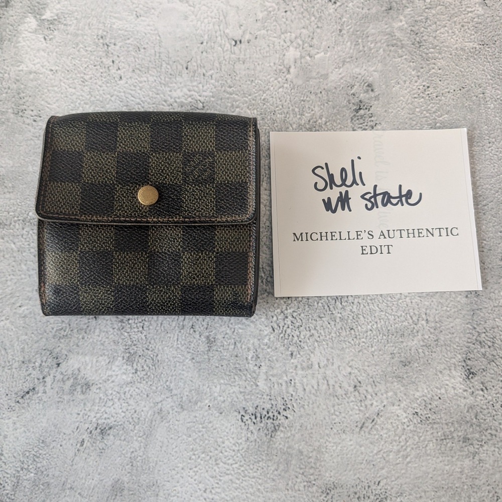 AUTHENTICATED LOUIS VUITTON DAMIER EBENE COMPACT TRIFOLD WALLET WITH COA - Picture 1 of 13